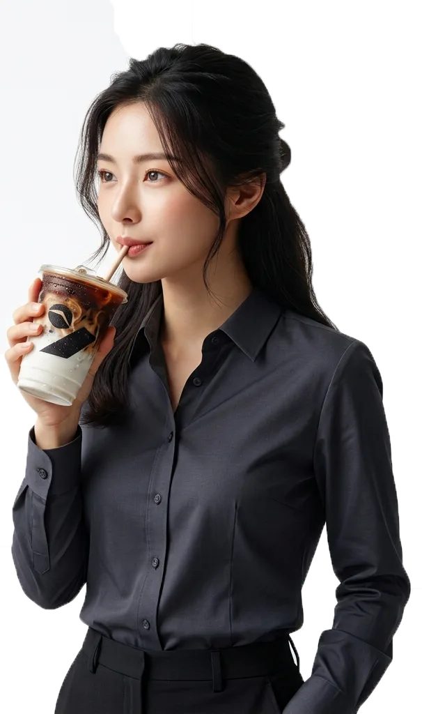 Woman enjoying an iced coffee